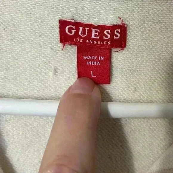 GUESS cropped cream 1/4 zip sweatshirt. Raised stitching in gold. Size Large. - Picture 6 of 7